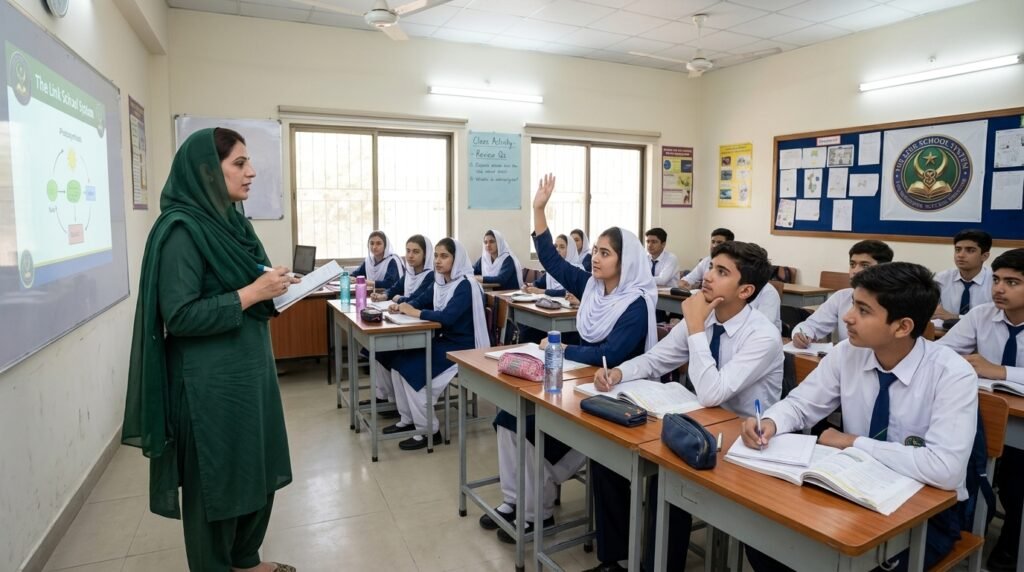 A teacher asking quick quiz questions while students raise their hands to answer